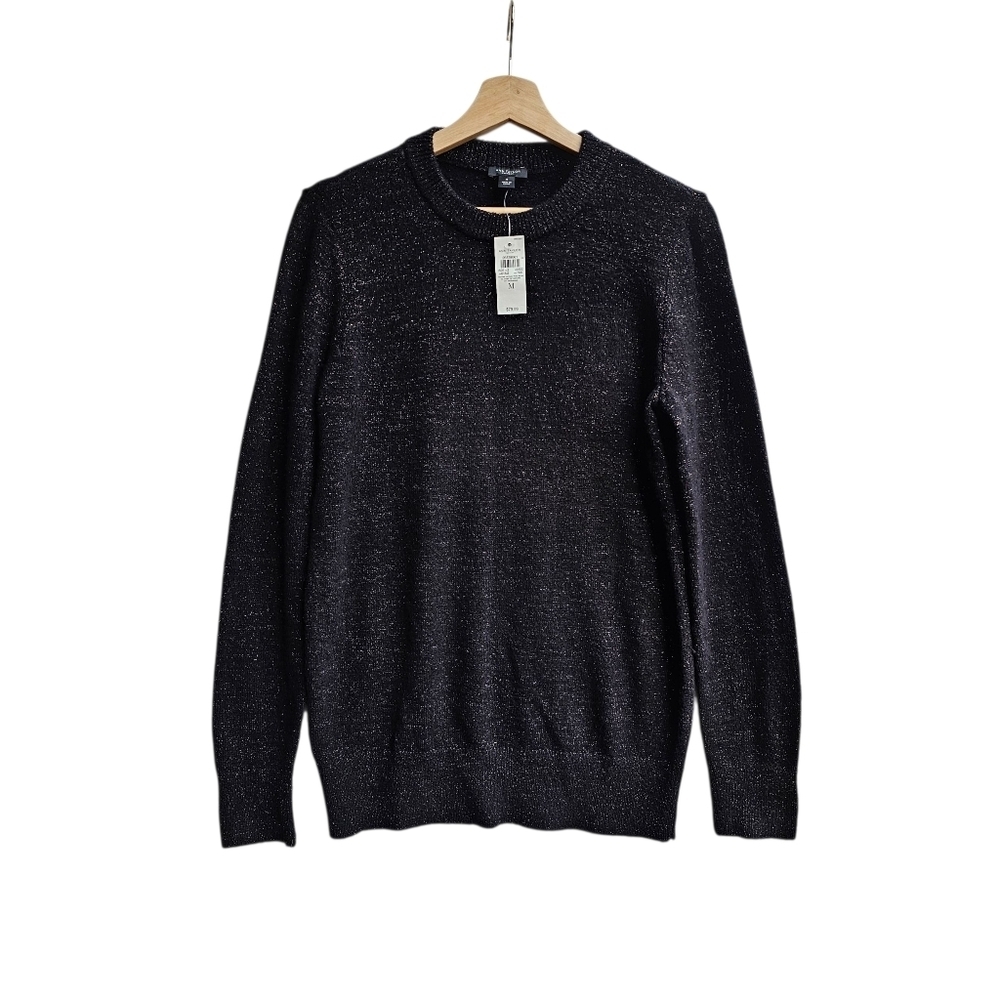 Ann Taylor Factory Shimmer Sweater in Black with Metallic Thread, Size Medium